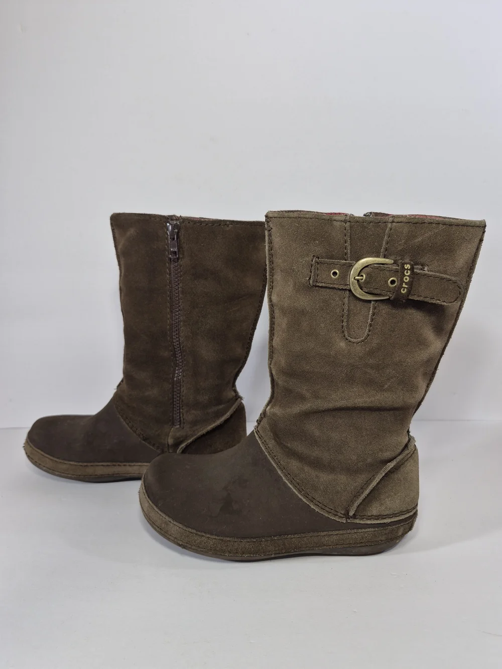 CROCS Junior Women's Brown Suede Mid-Calf Buckle Boots